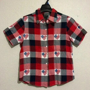 Just Class 4th of July Hearts Vintage Button Down Shirt